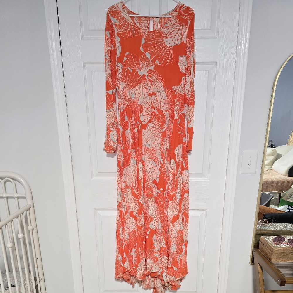 NWOT Free People super flowy orange floral maxi dress